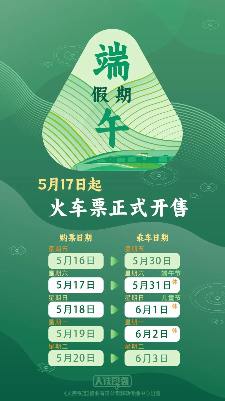 端午假期购票日历发布，今日可购买5月29日火车票  第1张