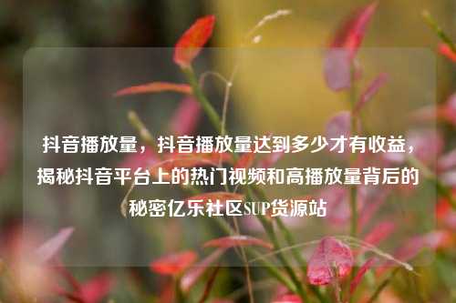 抖音播放量	，抖音播放量达到多少才有收益，揭秘抖音平台上的热门视频和高播放量背后的秘密亿乐社区SUP货源站  第1张
